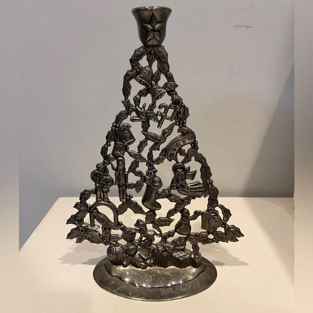 Godinger Silver Plated Christmas Tree Ornate Candle Holder Godinger 11